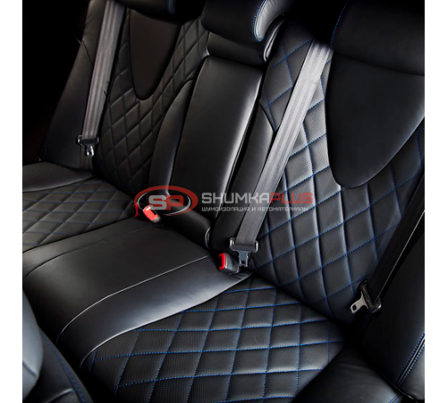 купить Экокожа перфорированная черная (синие нитки) в Москве