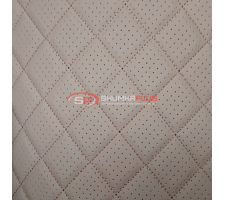 Экокожа стеганая перфорированная Ромб Бежевая с Бежевой строчкой