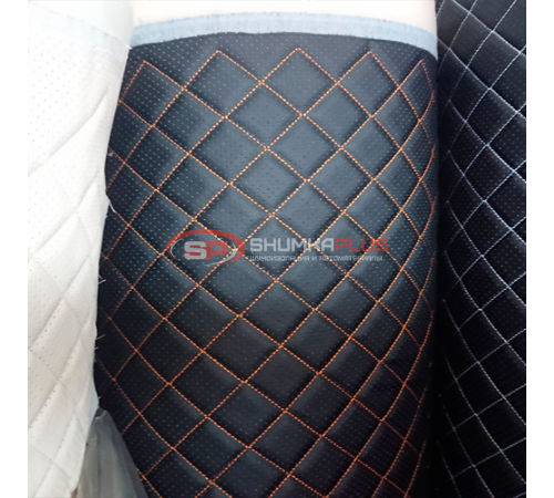 купить Экокожа перфорированная черная (оранжевые нитки) в Москве