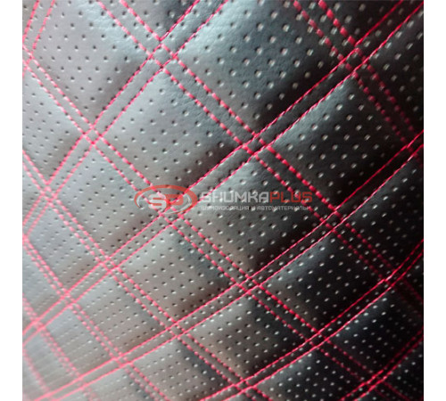 Купить Перфорированная кожа Черная (Красная стежка в 2 ряда) в Москве