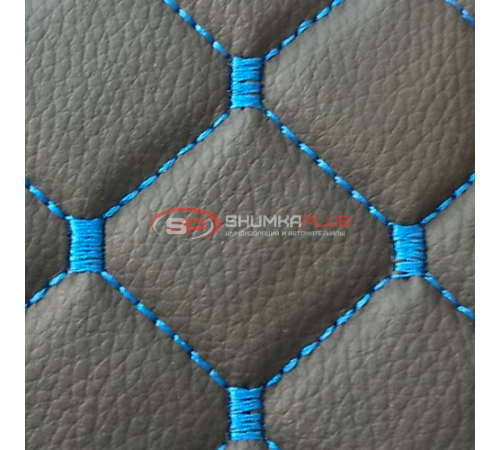 купить Экокожа стеганая Черный Ромб с синей строчкой в Москве