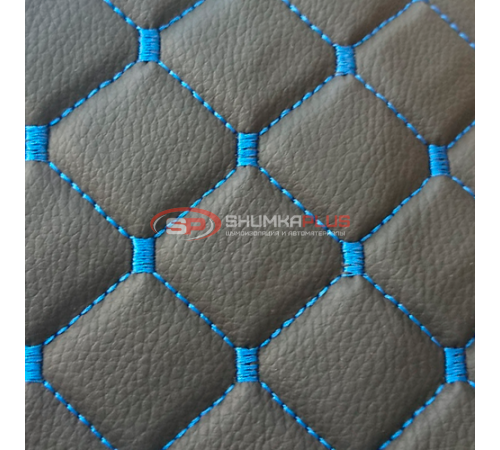 Купить Экокожа стеганая Черный Ромб с синей строчкой в Москве