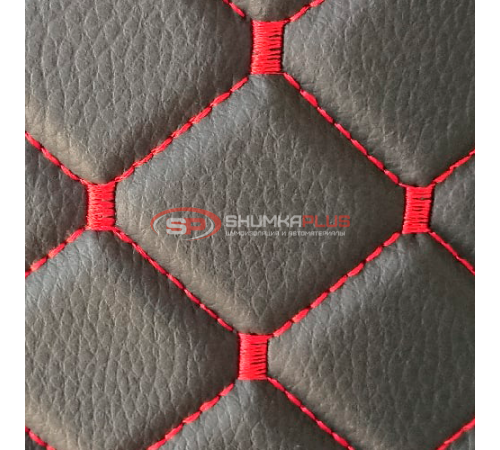 купить Экокожа стеганая Черный Ромб с красной строчкой в Москве
