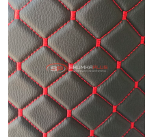 Экокожа стеганая Черный Ромб с красной строчкой