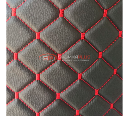 Купить Экокожа стеганая Черный Ромб с красной строчкой в Москве
