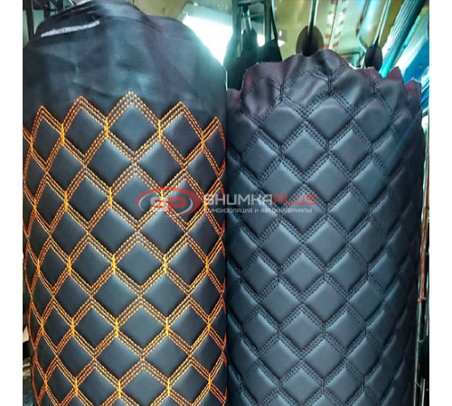 купить Экокожа ПВХ Черный Ромб (Красные нитки) в Москве