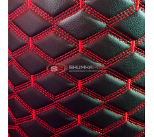 Экокожа ПВХ Черный Ромб (Красные нитки)