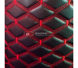 Экокожа ПВХ Черный Ромб (Красные нитки)