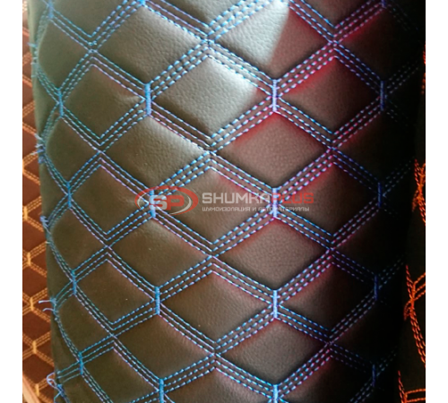 купить Экокожа ПВХ Черный широкий ромб (синие нитки) в Москве