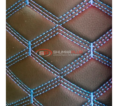 Купить Экокожа ПВХ Черный широкий ромб (синие нитки) в Москве