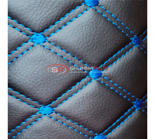 купить Стеганая экокожа ромб черный с синей строчкой в Москве
