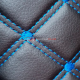 Стеганая экокожа ромб черный с синей строчкой
