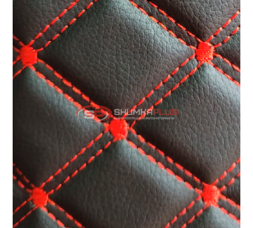 купить Стеганая экокожа ромб черный с красной строчкой в Москве
