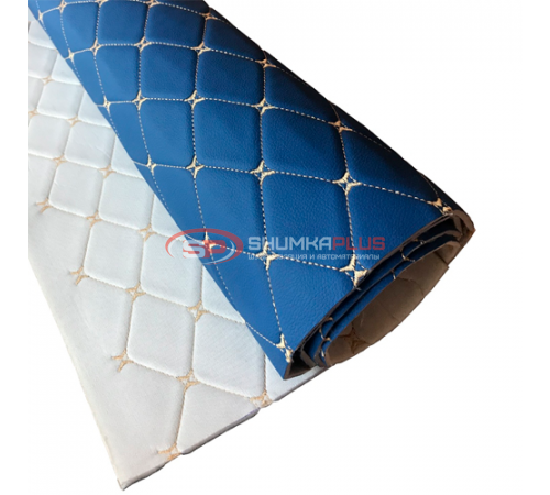 купить Экокожа на поролоне светло-синий ромб (бежевая бабочка) в Москве