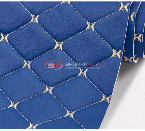 купить Экокожа на поролоне светло-синий ромб (бежевая бабочка) в Москве