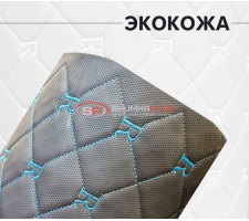 Черная экокожа квадрат R стёганая синими нитками
