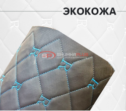 Черная экокожа квадрат R стёганая синими нитками