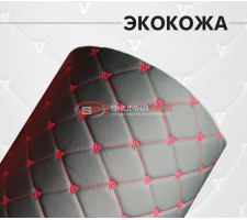 Экокожа стёганая кVадрат черный (Нитки красные)