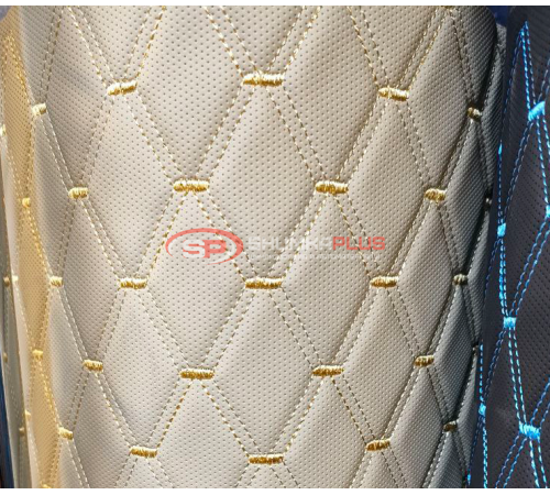 купить Перфорированная стеганая экокожа "Ромб" бежевая на поролоновой основе в Москве