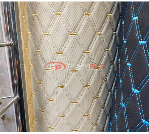 купить Перфорированная стеганая экокожа "Ромб" бежевая на поролоновой основе в Москве