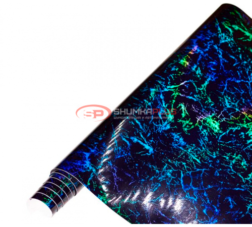 купить Автопленка кованый лазерный карбон мрамор черно-синий в Москве