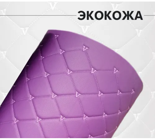 Черная стёганая экокожа Квадрат (Нитки фиолет) Черная стёганая экокожа Квадрат (Нитки фиолет)